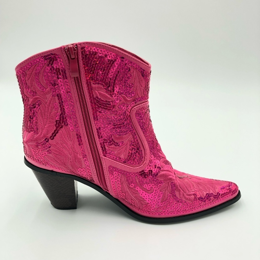 Helen’s Heart Fuschia Short Bling & Embroidered Boots Size 10 - Picture 9 of 16